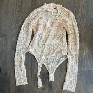 Free People Elegant Cream Lace Bodysuit
